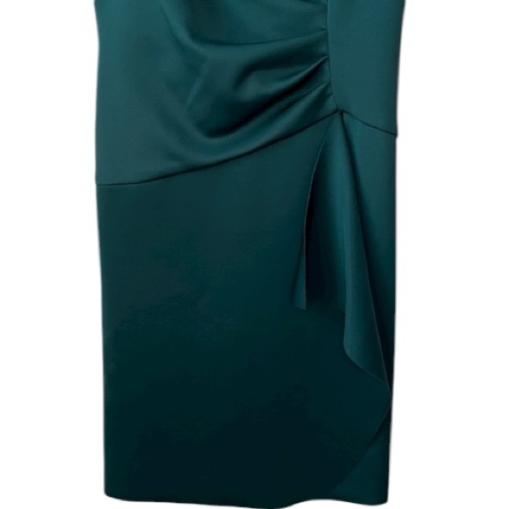 Xscape Ruched Hunter Green Puff Sleeve Short Sleeve Sheath Scuba Dress Size 12 - Picture 8 of 10